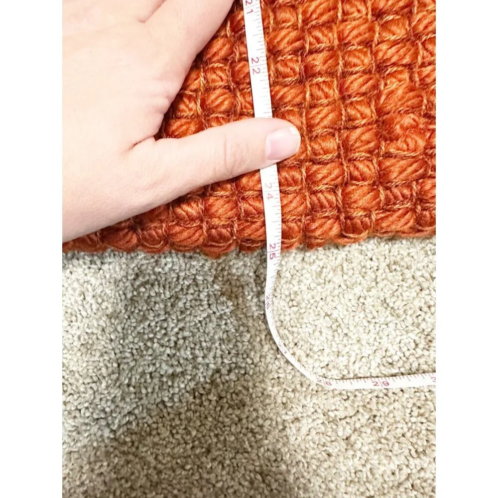 West Elm‎ Textured Woven Throw Blanket Rust Orange Fringe Tassel Boho Modern